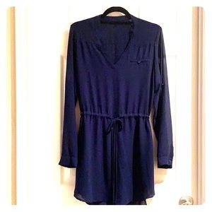 Midnight Blue Drawstring Mini Dress/Tunic